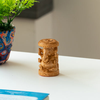 Eternal Ganesha' Idol Decorative Showpiece Figurine (Wooden Hand-Carved, 3.1 Inches)