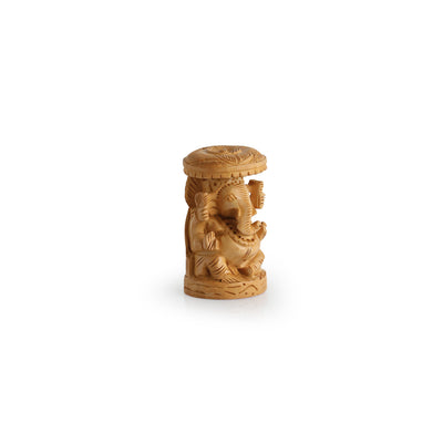 Eternal Ganesha' Idol Decorative Showpiece Figurine (Wooden Hand-Carved, 3.1 Inches)