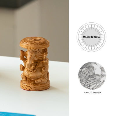 Eternal Ganesha' Idol Decorative Showpiece Figurine (Wooden Hand-Carved, 3.1 Inches)