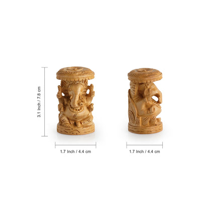 Eternal Ganesha' Idol Decorative Showpiece Figurine (Wooden Hand-Carved, 3.1 Inches)