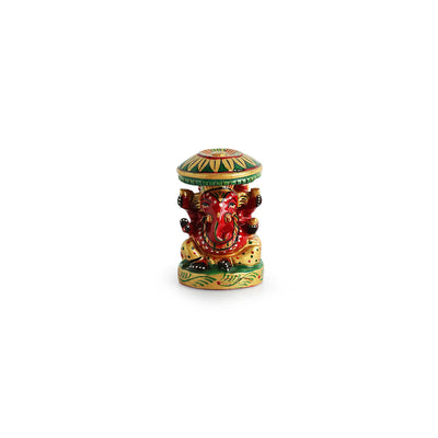 Vibrant Ganesha' Idol Decorative Showpiece Figurine (Wooden Hand-Painted, 2.6 Inches)