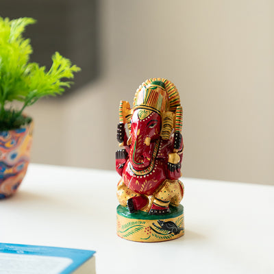 Gracious Ganesha' Idol Decorative Showpiece Figurine (Wooden Hand-Painted, 6.2 Inches)