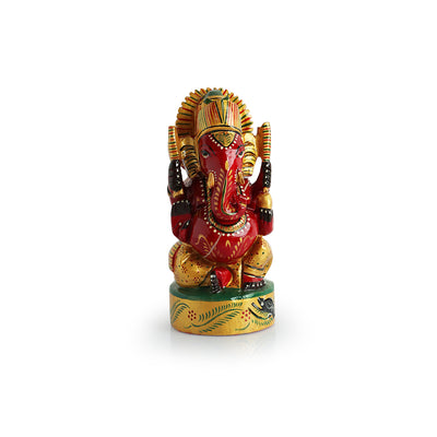 Gracious Ganesha' Idol Decorative Showpiece Figurine (Wooden Hand-Painted, 6.2 Inches)