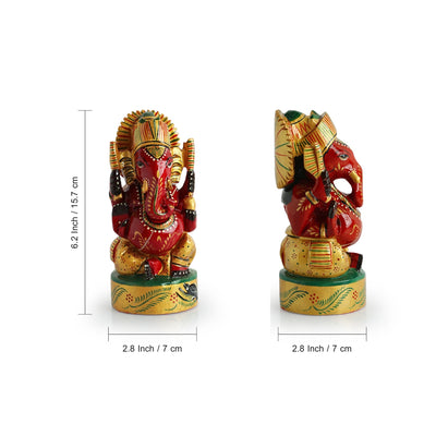 Gracious Ganesha' Idol Decorative Showpiece Figurine (Wooden Hand-Painted, 6.2 Inches)