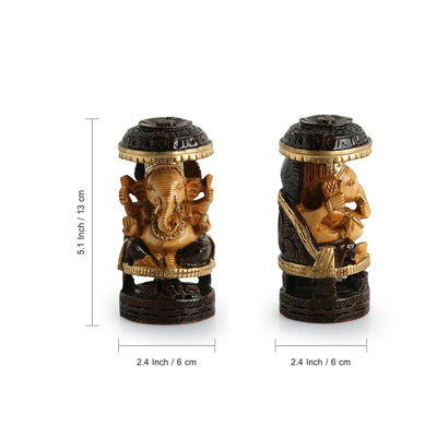 Enlightened Ganesha' Idol Decorative Showpiece Figurine (Wooden, Hand-Carved, 5.1 Inches)