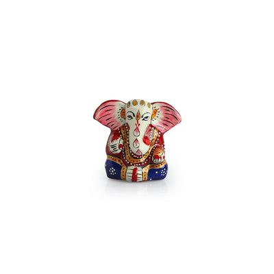 Meenakari 'Car Ganesha' Idol Decorative Showpiece Figurine (Metal, Hand-Painted, 2 Inches)