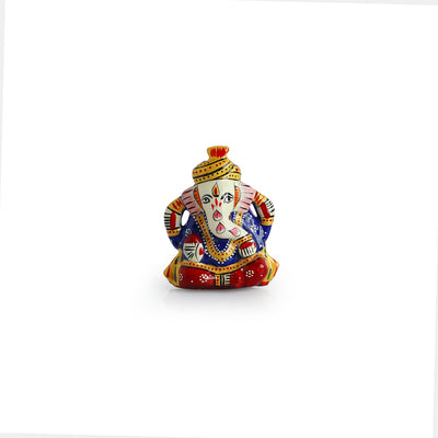 Meenakari 'Car Ganesha' Idol Decorative Showpiece Figurine (Metal, Hand-Painted, 2.7 Inches)