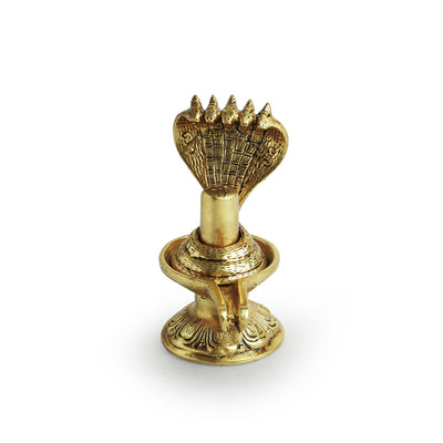 'Shivling with Sheshnaag' Handcarved Showpiece Brass Idol Figurine (Hand-Etched, 6 Inches, 1.18 Kg)
