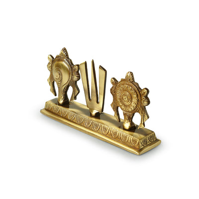 'Shankh Chakra Namah' Handcarved Religious Brass Showpiece Idol (Hand-Etched, 8.6 Inches, 1.22 Kg)