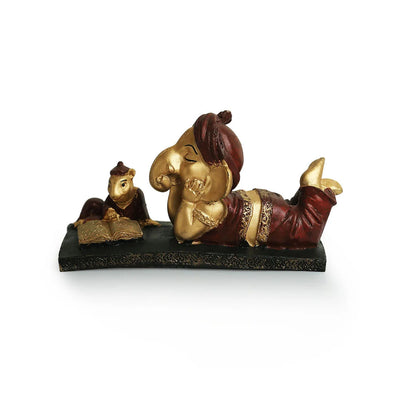 'Reading Ganesha' Idol Decorative Showpiece Figurine (Resin, Handcrafted, 7.7 Inches)