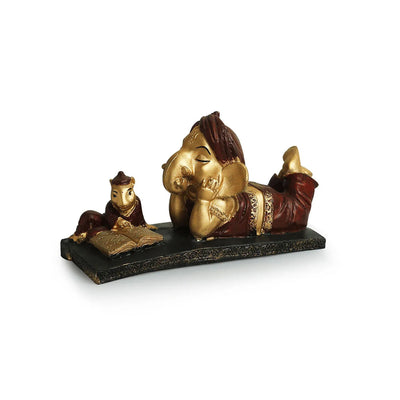 'Reading Ganesha' Idol Decorative Showpiece Figurine (Resin, Handcrafted, 7.7 Inches)