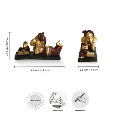 'Reading Ganesha' Idol Decorative Showpiece Figurine (Resin, Handcrafted, 7.7 Inches)