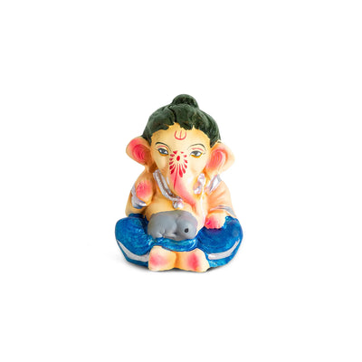 ExclusiveLane 'Spiritual Ganesha' Eco-Friendly Terracotta Decorative Lord Ganesha Murti (10 Cm, Handpainted, Multicoloured)