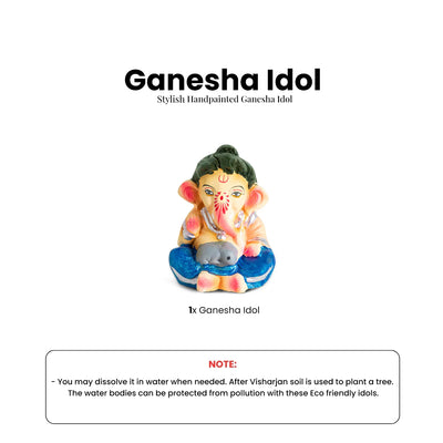ExclusiveLane 'Spiritual Ganesha' Eco-Friendly Terracotta Decorative Lord Ganesha Murti (10 Cm, Handpainted, Multicoloured)