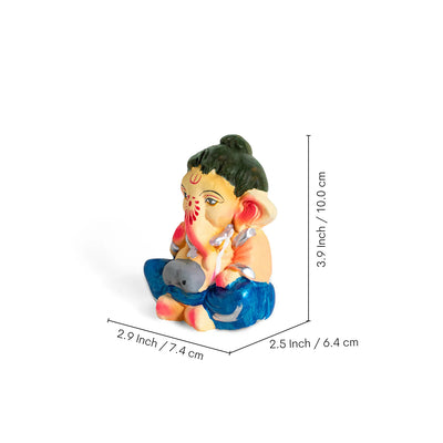 ExclusiveLane 'Spiritual Ganesha' Eco-Friendly Terracotta Decorative Lord Ganesha Murti (10 Cm, Handpainted, Multicoloured)
