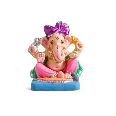 ExclusiveLane 'Spiritual Ganesha' Eco-Friendly Terracotta Decorative Lord Ganesha Murti (16.1 Cm, Handpainted, Multicoloured)