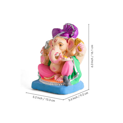 ExclusiveLane 'Spiritual Ganesha' Eco-Friendly Terracotta Decorative Lord Ganesha Murti (16.1 Cm, Handpainted, Multicoloured)