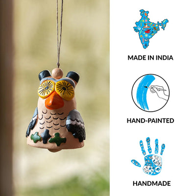 'Wise Owl' Handmade Wind Chime & Decorative Hanging In Terracotta