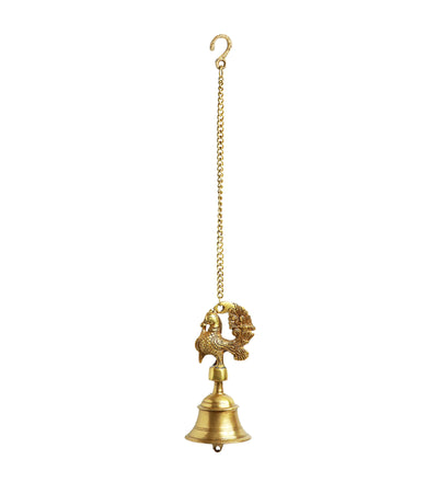 Elegant Peacock Hand-Etched Decorative Hanging Bell In Brass (Set of 2)