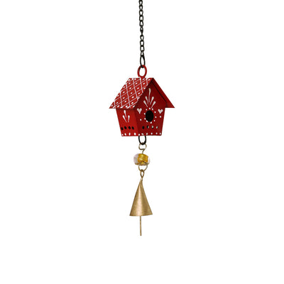 'Mini Huts' Kutch Decorative Hanging Wind Chimes (Iron, Red, Set of 2)