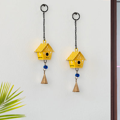 Mini Huts' Kutch Decorative Hanging Wind Chimes (Iron | Yellow | Set of 2)