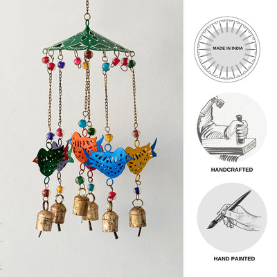 Chirping Birds' Kutch Decorative Hanging Wind Chime (Iron | 6 Bells)