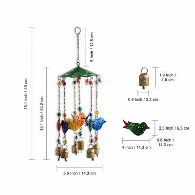 Chirping Birds' Kutch Decorative Hanging Wind Chime (Iron | 6 Bells)
