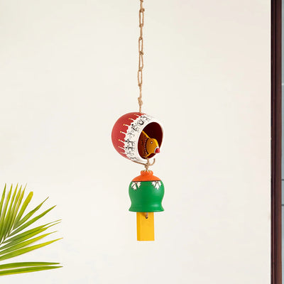 'Warli Bird Tales' Wood & Terracotta Decorative Hanging (Multicolored, Hand-Painted)