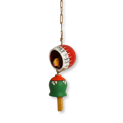 'Warli Bird Tales' Wood & Terracotta Decorative Hanging (Multicolored, Hand-Painted)