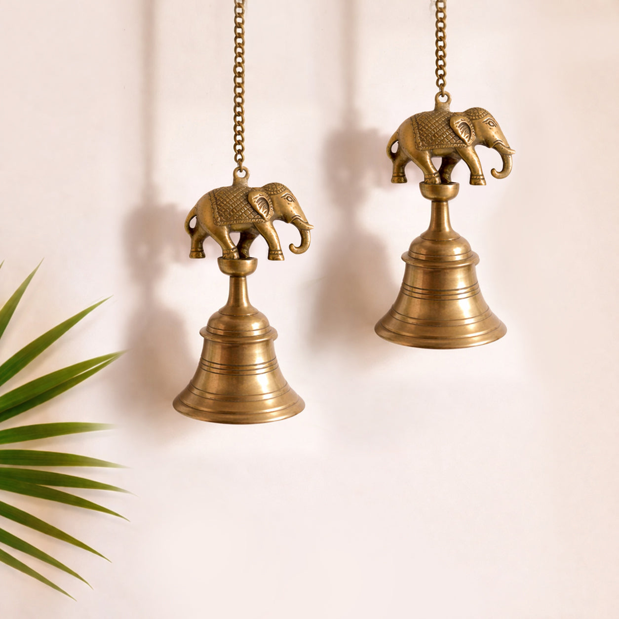 'Majestic Elephant' Decorative Hanging Pure Brass Bell (Set of 2, 63.6 ...