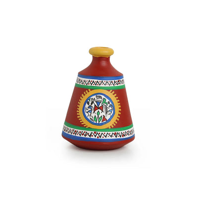 Warli Red Matkis' Hand-Painted Vases Combo In Terracotta (Set of 3)