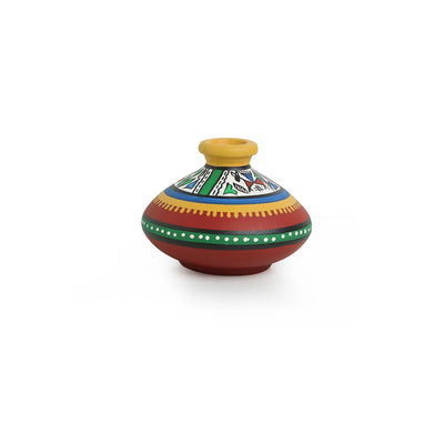 Warli Red Matkis' Hand-Painted Vases Combo In Terracotta (Set of 3)