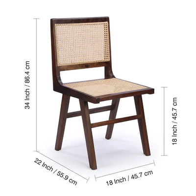 Finesse' Handcrafted Cane Dining Chair In Sheesham Wood (Set of 2 | Walnut Finish)