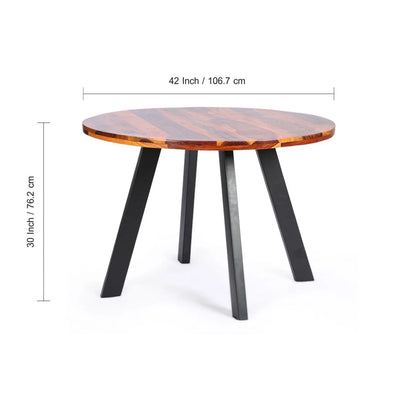 Round Edges' Handcrafted Dining Table In Sheesham Wood (4 Seater | Teak Finish)