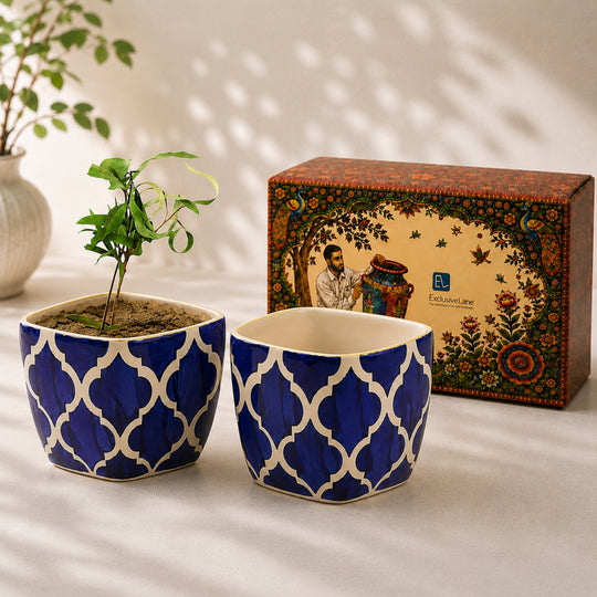 'Moroccan Roots' Handpainted Planters In Ceramic (Set Of 2)
