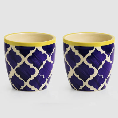 'The Two Morocco Pod' Handpainted Planters Set In Ceramic