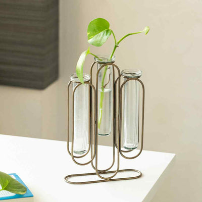 Modern Glass Garden' Test Tube Table Planter/Vases (10 Inch | Golden)