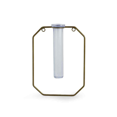 Modern Glass Garden' Test Tube Wall Planter/Vase with Octagonal Shape Holder (9 Inch | Golden)