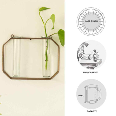 Modern Glass Garden' Test Tube Wall Planter/Vases (7 Inch | Golden)