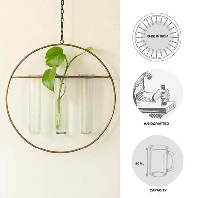Modern Glass Garden' Test Tube Hanging Planter/Vases (12 Inch | Golden)