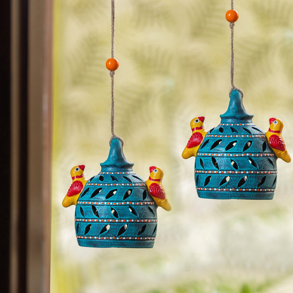 Beautiful Birdies Handmade Terracotta Garden Decorative Hanging (Set Of 2)