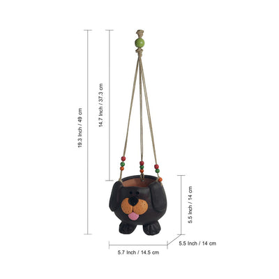 Swinging Dog Hand-painted Hanging Planter Pot In Terracotta (Set of 2, 14 cm)