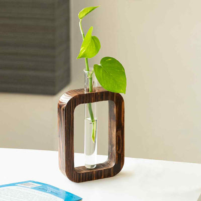Rectangular Glass Garden' Test Tube Table Planter/Vase (8 Inch | Dark Brown)