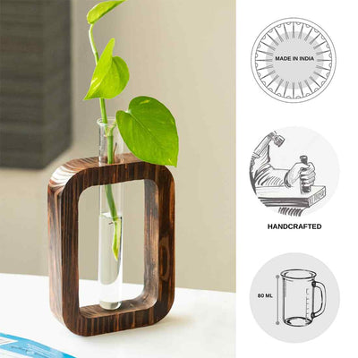 Rectangular Glass Garden' Test Tube Table Planter/Vase (8 Inch | Dark Brown)