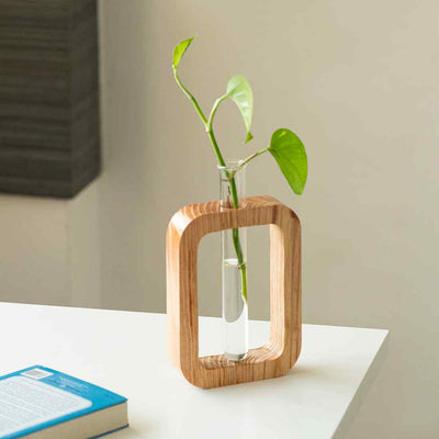 Rectangular Glass Garden' Test Tube Table Planter/Vase (7 Inch | Light Brown)