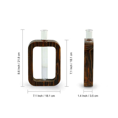Rectangular Glass Garden' Test Tube Table Planters/Vases (Pine Wood | Set of 2)