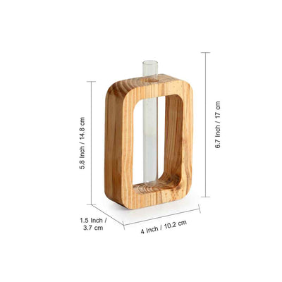 Rectangular Glass Garden' Test Tube Table Planters/Vases (Pine Wood | Set of 2)