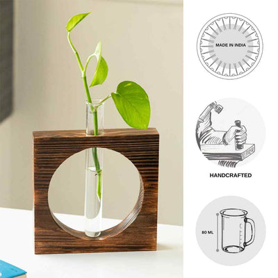 Carved Circle Glass Garden' Test Tube Table Planter/Vase (9 Inch | Dark Brown)