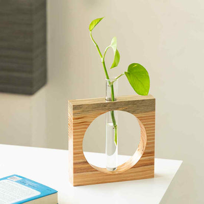 Carved Circle Glass Garden' Test Tube Table Planter/Vase (9 Inch | Light Brown)