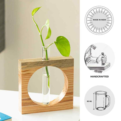 Carved Circle Glass Garden' Test Tube Table Planter/Vase (9 Inch | Light Brown)